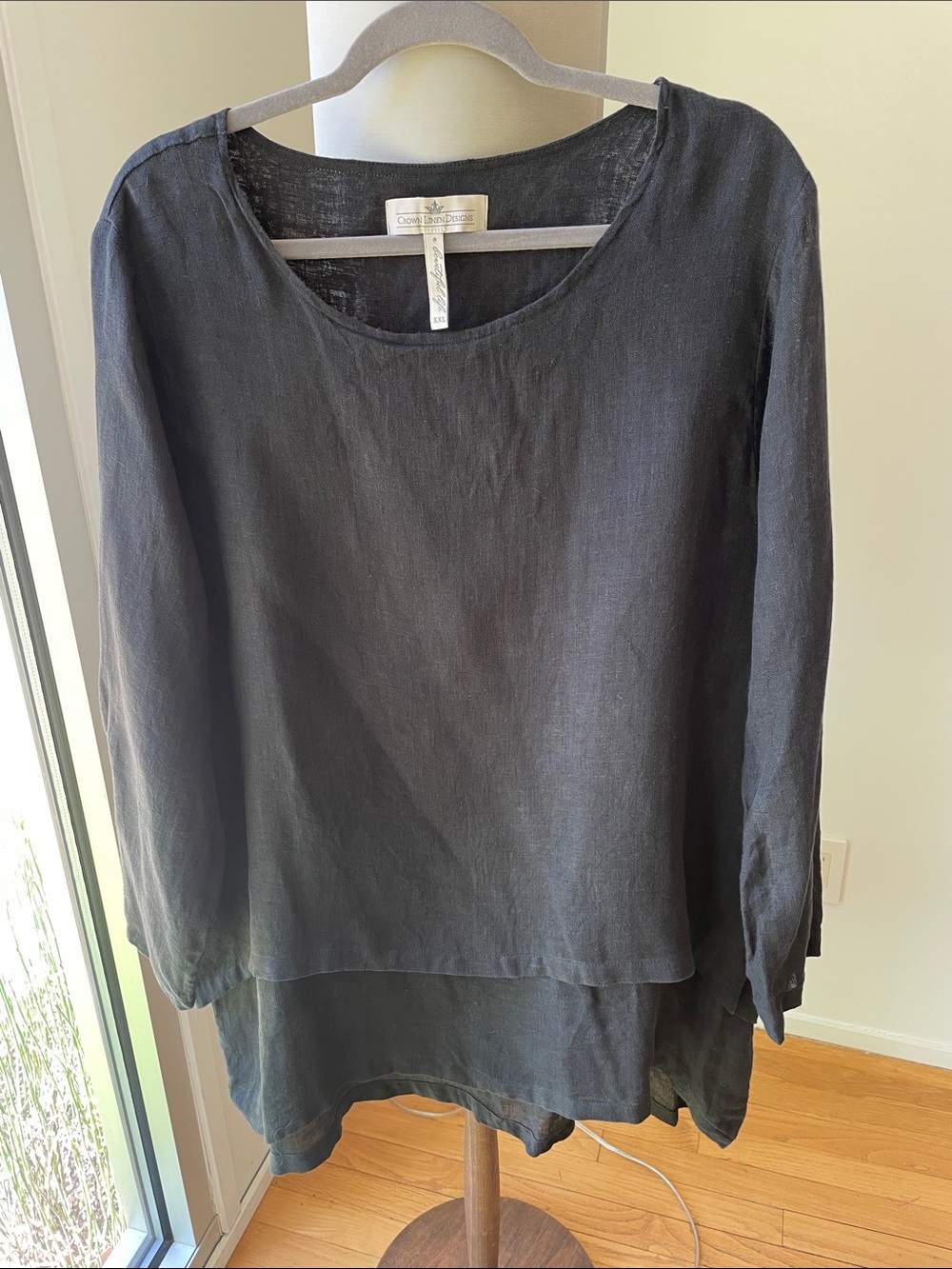 Crown Linen Designs Black Linen Layered Tunic